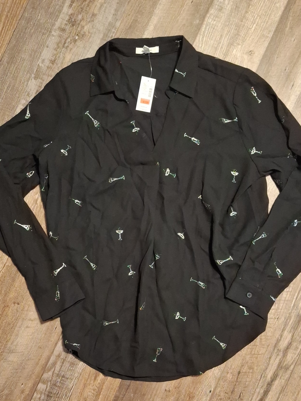 Maurices Black Cocktail Print Shirt